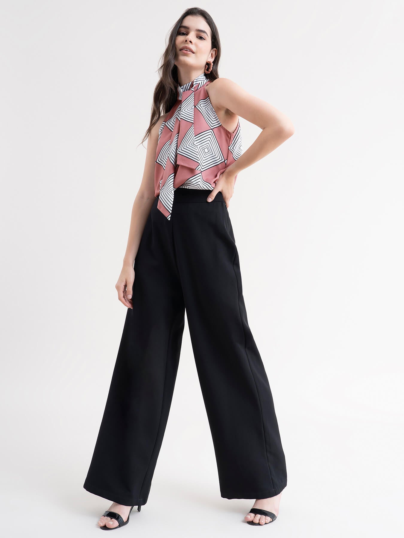 Sleeveless Geometric Print Top - Dusty Pink