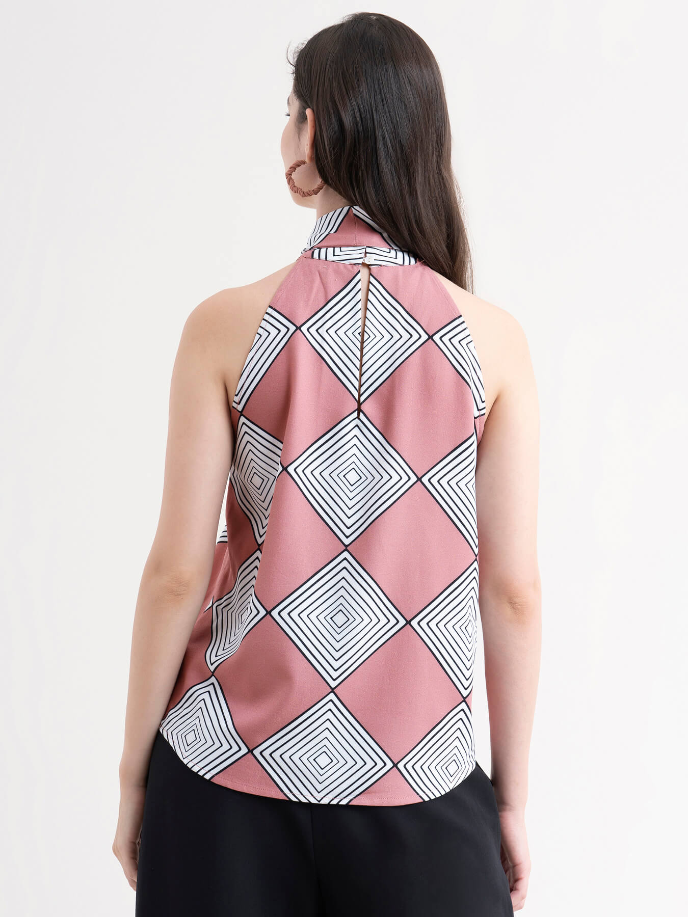 Sleeveless Geometric Print Top - Dusty Pink