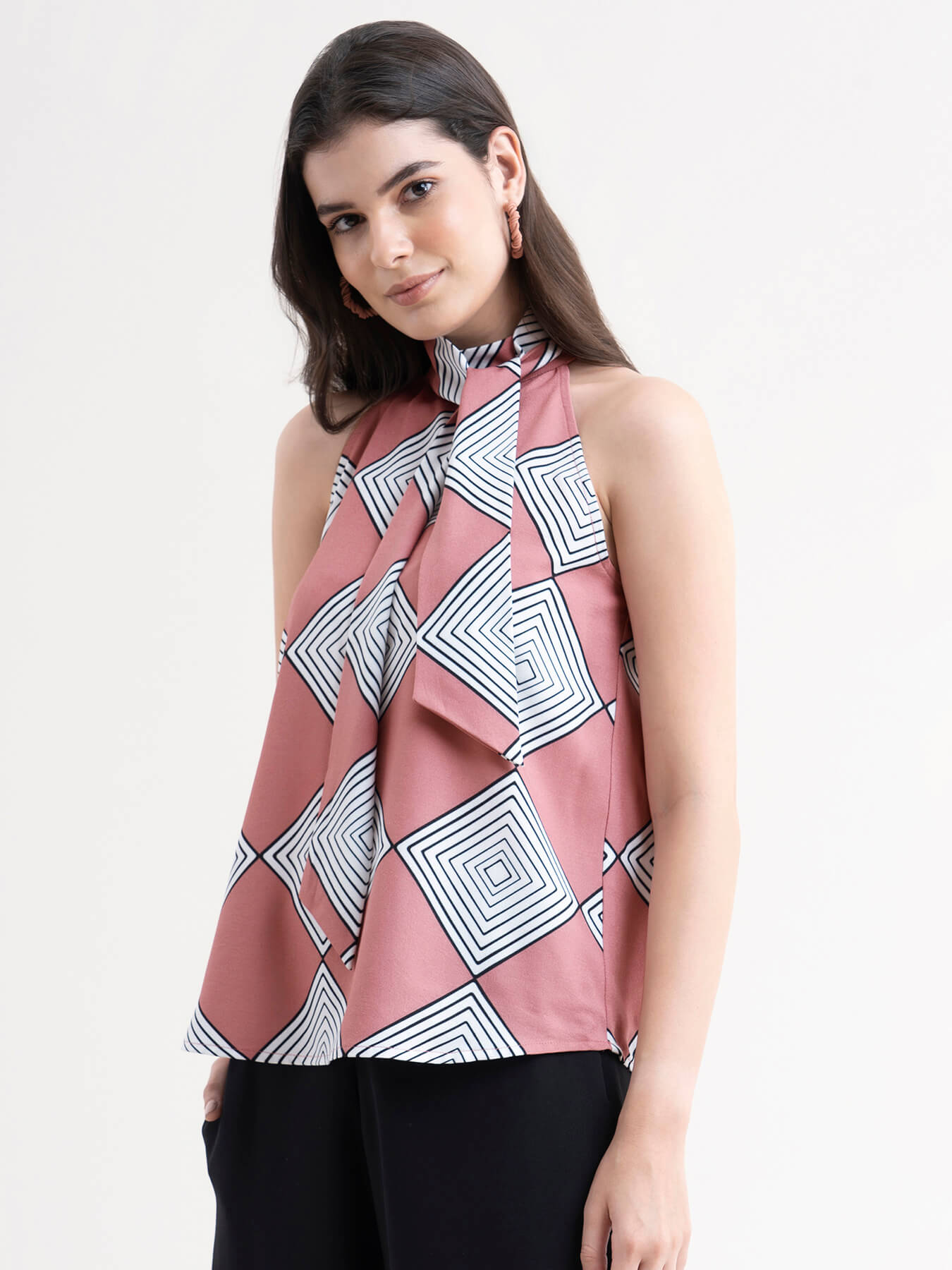 Sleeveless Geometric Print Top - Dusty Pink