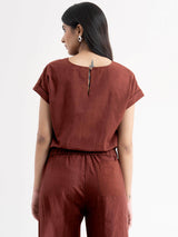 Linen Crop Top - Brown