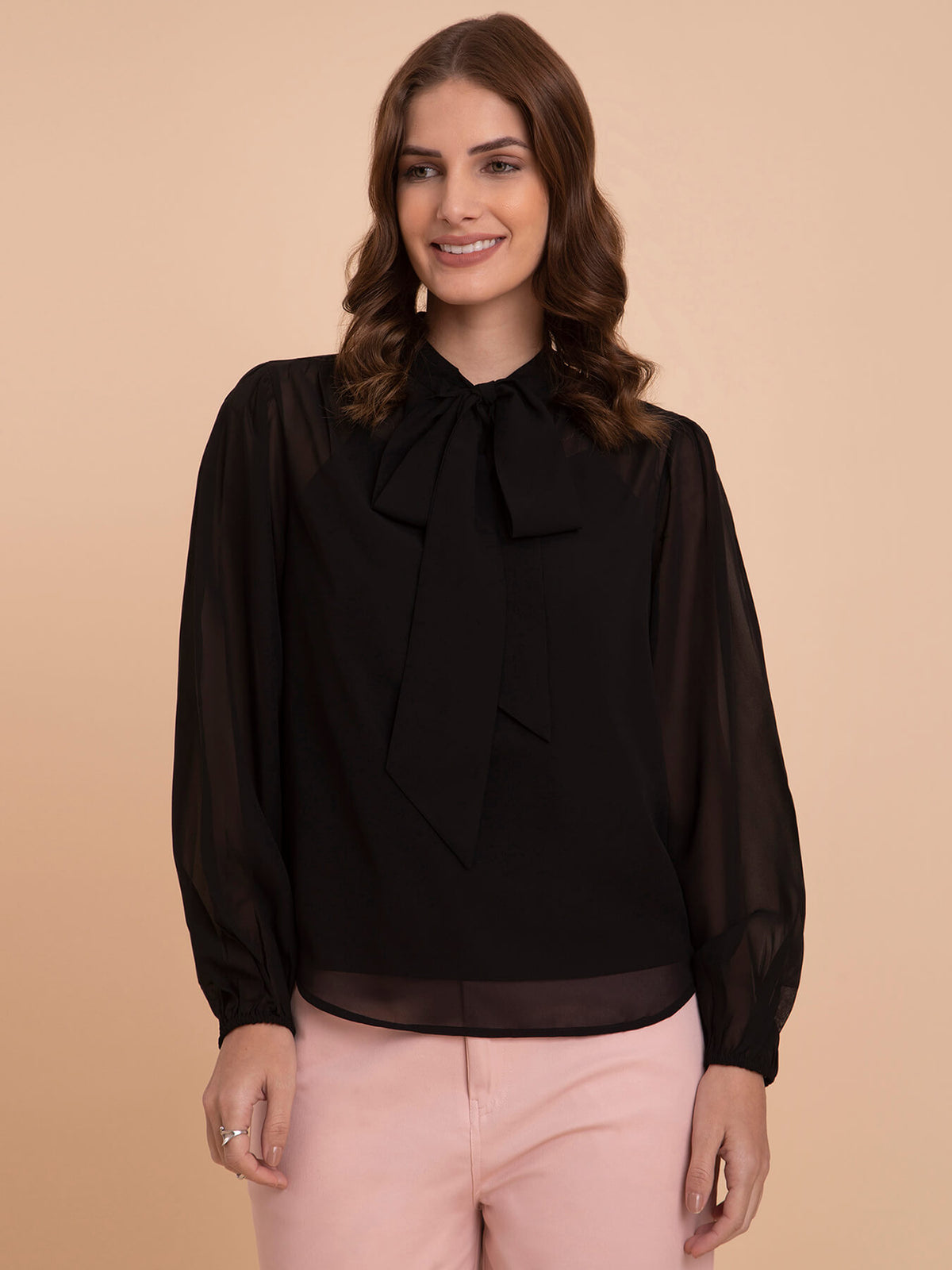 Georgette Tie-Up Top - Black