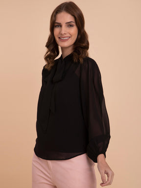 Georgette Tie-Up Top - Black