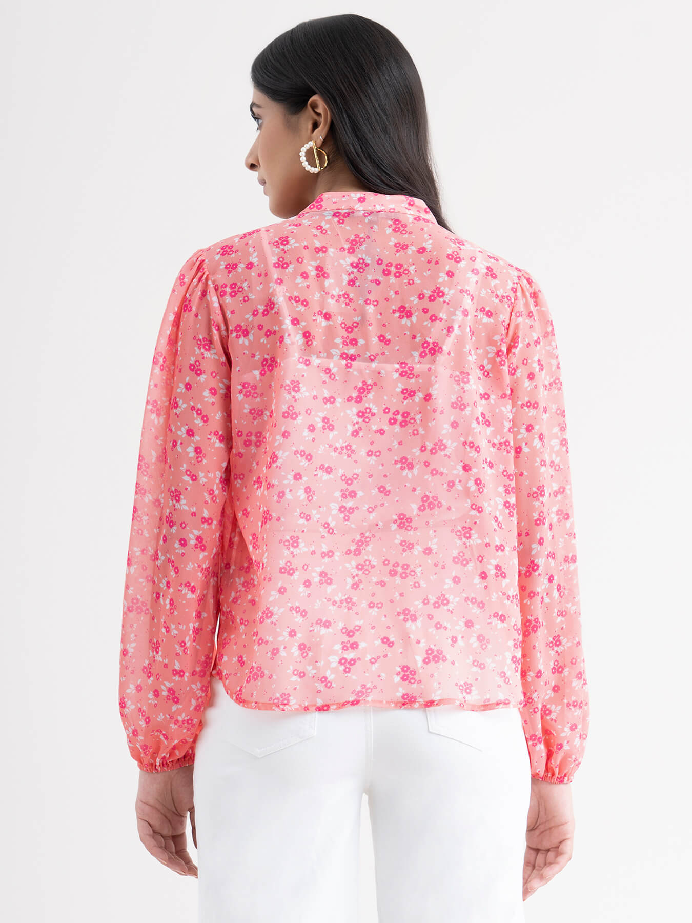 Floral Elasticated  Sleeve Top - Pink| Formal Tops