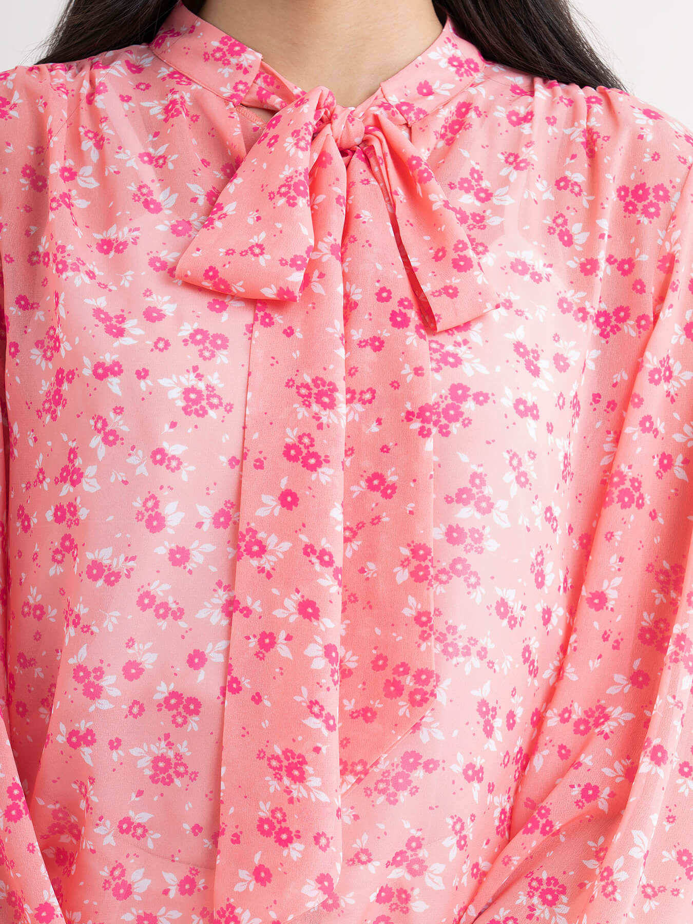 Floral Elasticated  Sleeve Top - Pink| Formal Tops