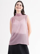 Sleeveless High Neck Top - Dusty Pink