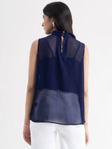 Sleeveless High Neck Top - Navy Blue