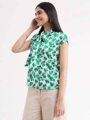 Floral Bow Detail Top - Green| Formal Tops