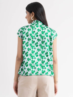 Floral Bow Detail Top - Green| Formal Tops