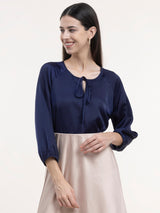 Satin Tie-Up Top - Navy Blue