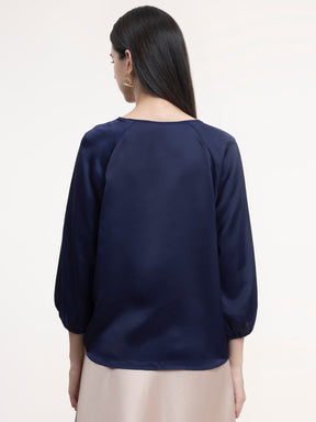 Satin Tie-Up Top - Navy Blue