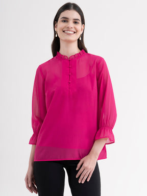 Ruffle Neck Top - Fuchsia