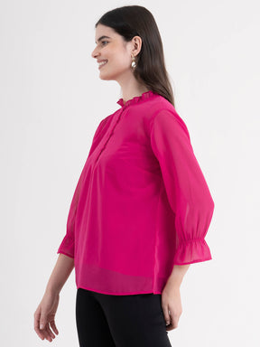 Ruffle Neck Top - Fuchsia