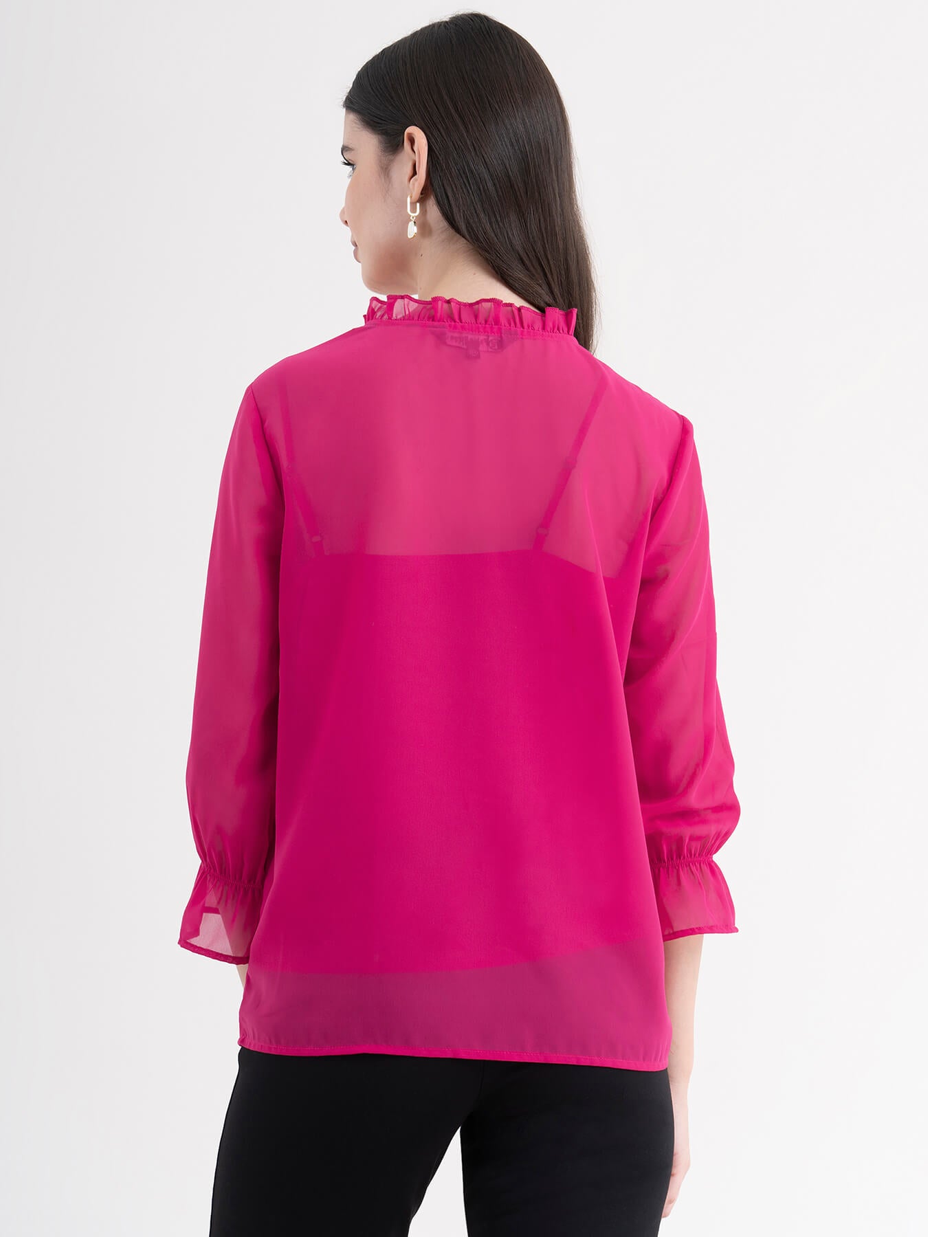 Ruffle Neck Top - Fuchsia