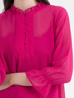 Ruffle Neck Top - Fuchsia