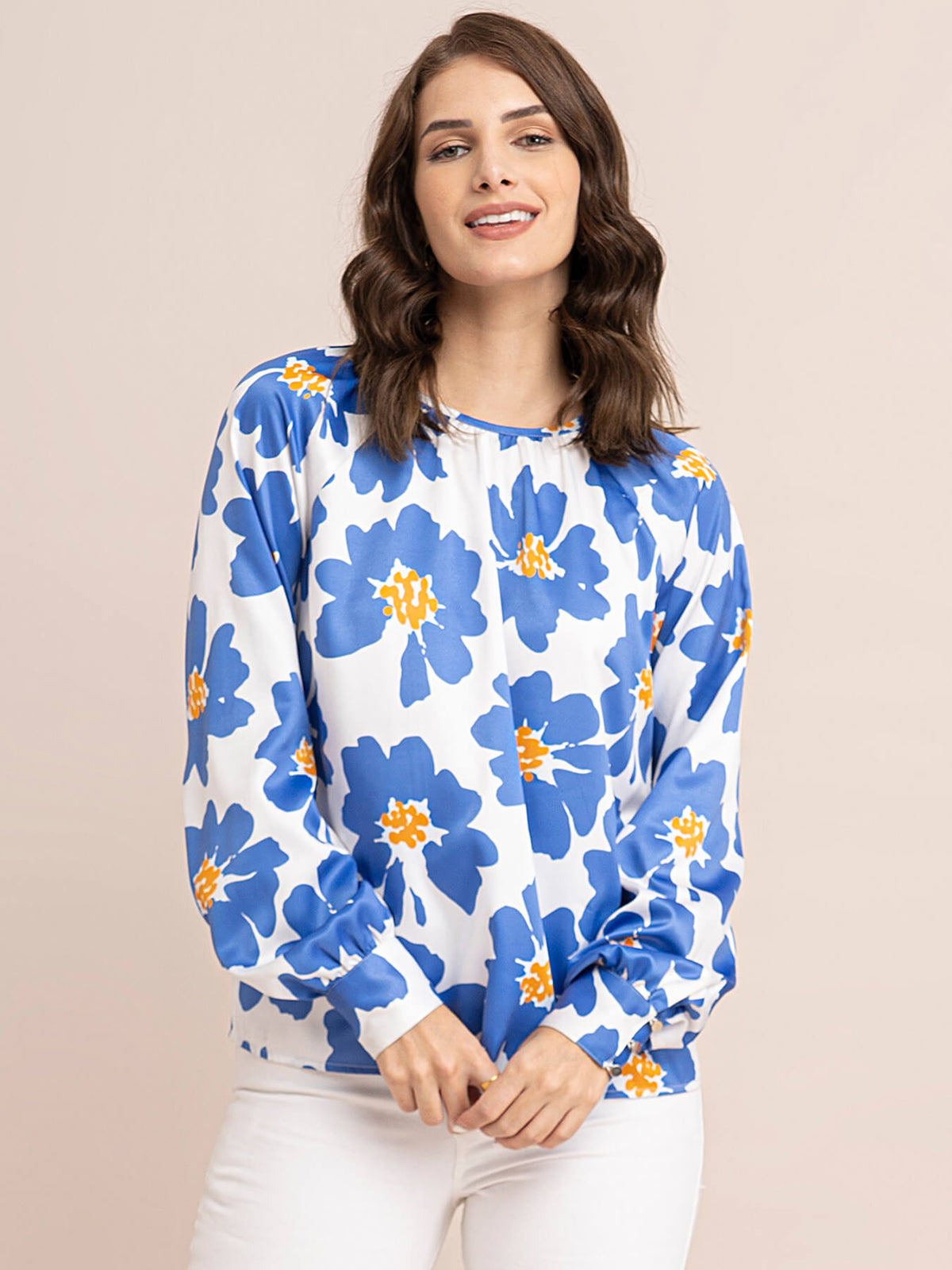 Floral Top - Blue And White