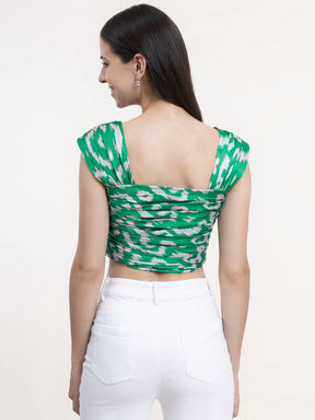 Satin Drape Top - Green And White