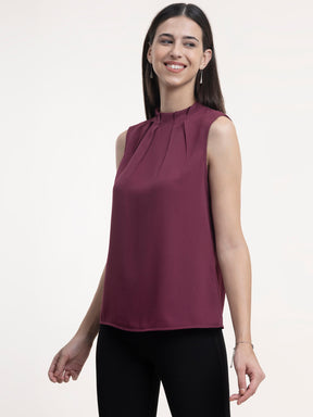 Georgette High Neck Top - Wine| Formal Tops