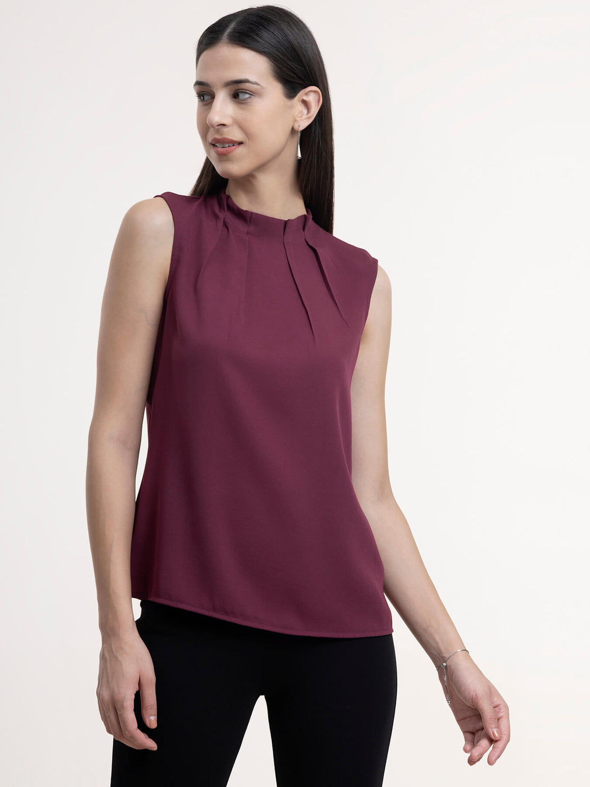 Georgette High Neck Top - Wine| Formal Tops