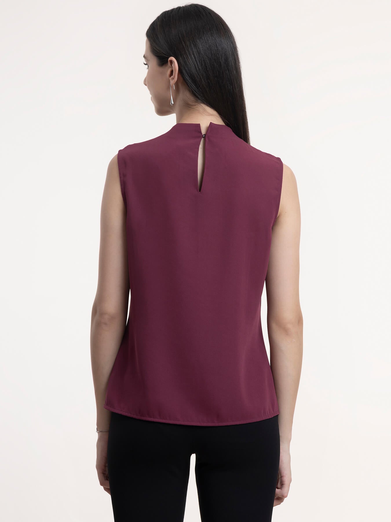 Georgette High Neck Top - Wine| Formal Tops