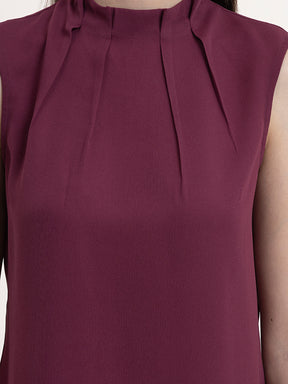 Georgette High Neck Top - Wine| Formal Tops