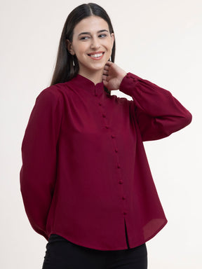 Georgette Button Down Top - Red| Formal Tops