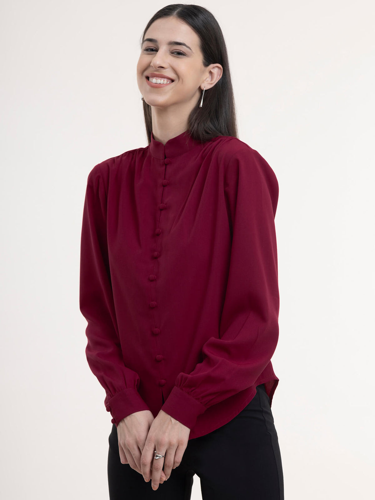 Georgette Button Down Top - Red| Formal Tops