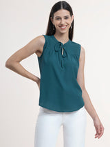 Georgette Tie-Up Neck Top - Teal| Formal Tops