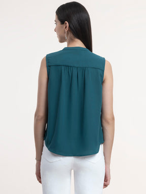 Georgette Tie-Up Neck Top - Teal| Formal Tops