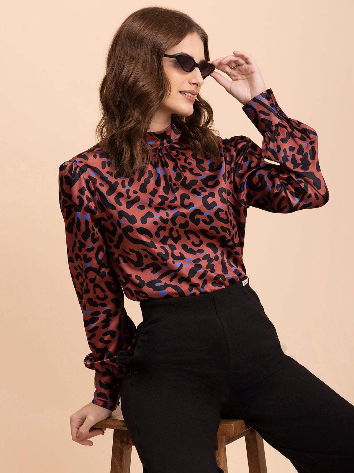 Satin Animal Print Top - Multicolour