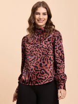 Satin Animal Print Top - Multicolour