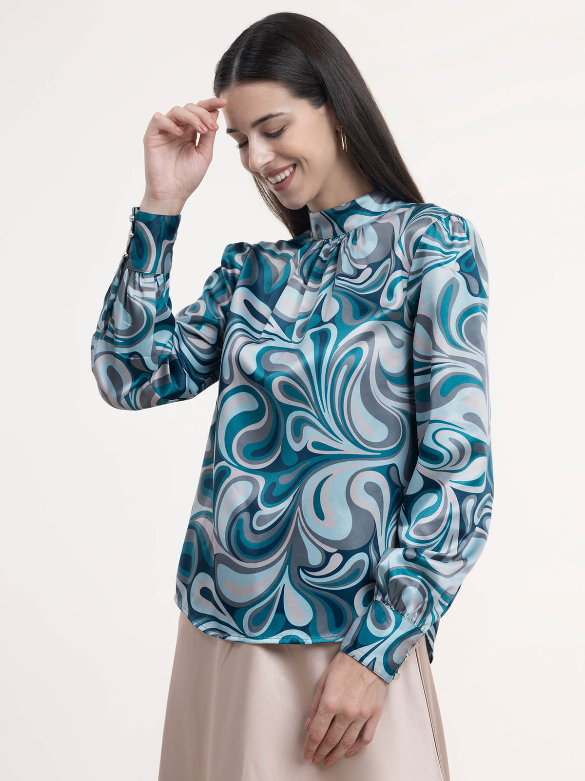 Satin Abstract Print Top - Multicolor