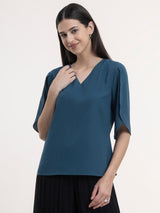 Georgette Petal Sleeves Top - Teal