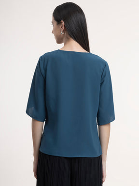 Georgette Petal Sleeves Top - Teal