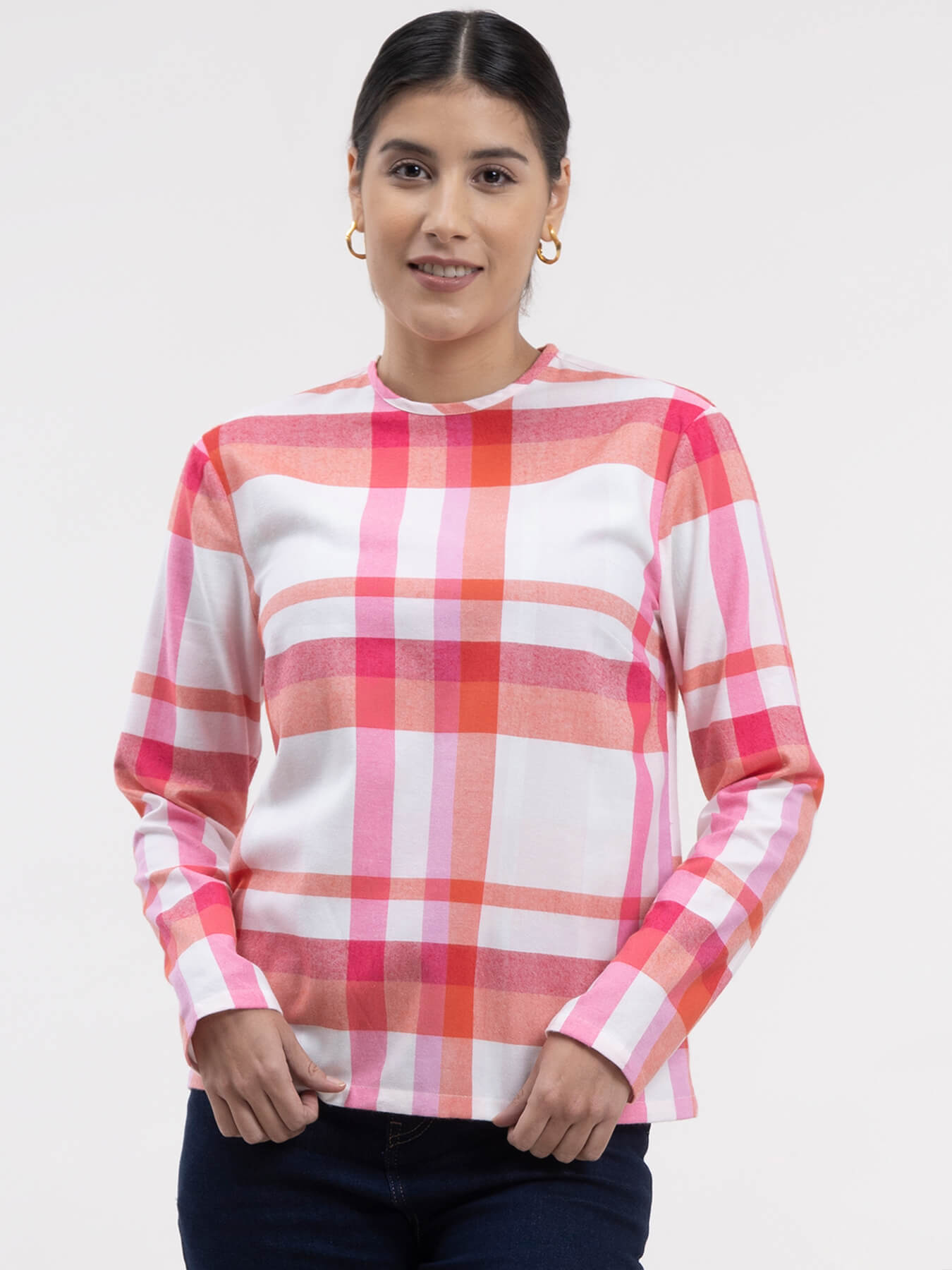 Cotton Checkered Top - White and Pink