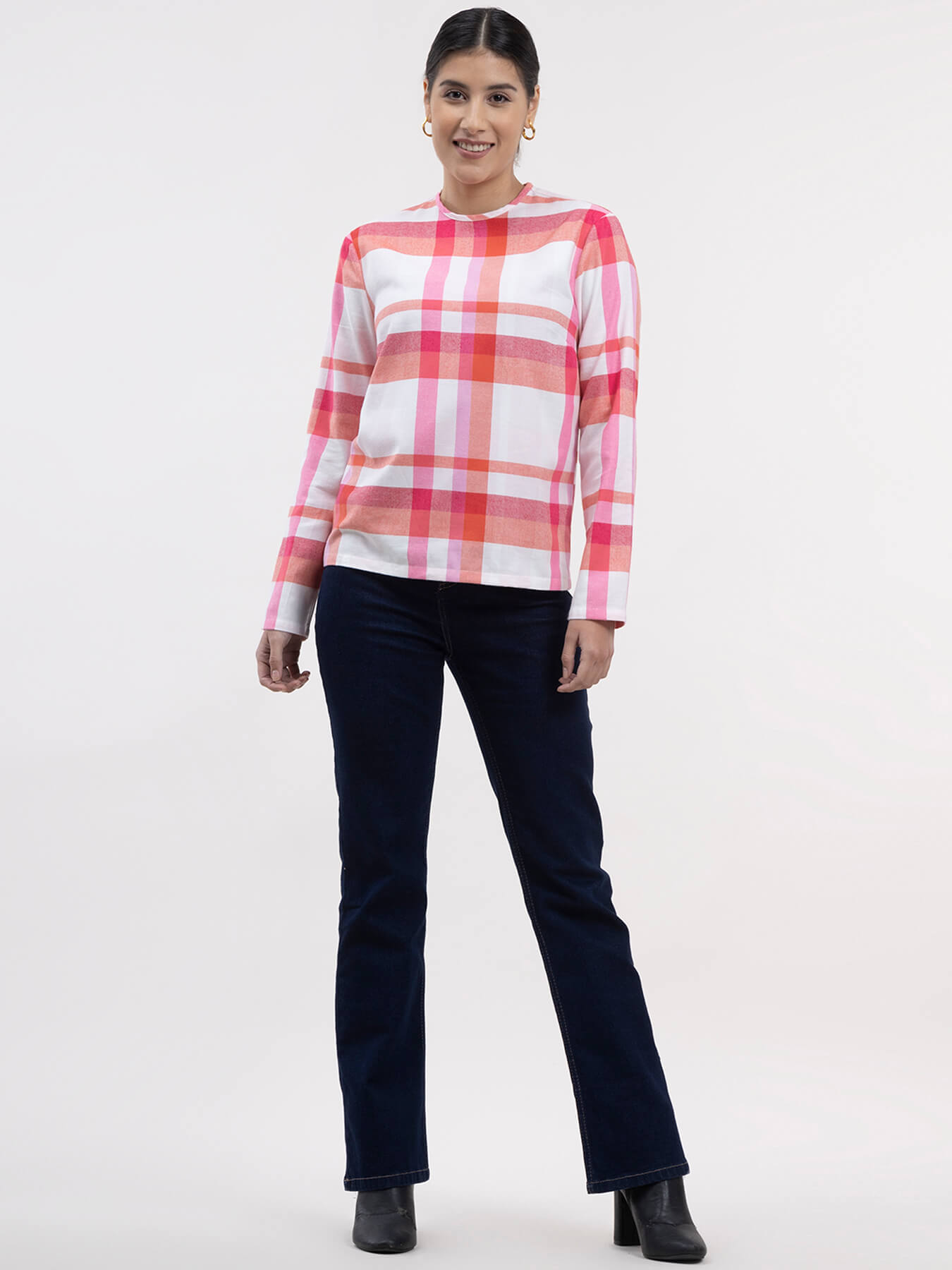 Cotton Checkered Top - White and Pink