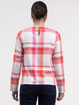 Cotton Checkered Top - White and Pink