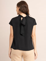 Satin Cowl Neck Top - Black