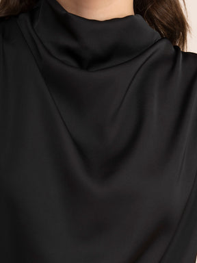 Satin Cowl Neck Top - Black