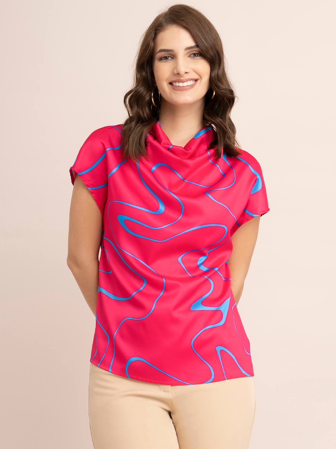 Satin Abstract Print Top - Fuchsia