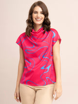 Satin Abstract Print Top - Fuchsia