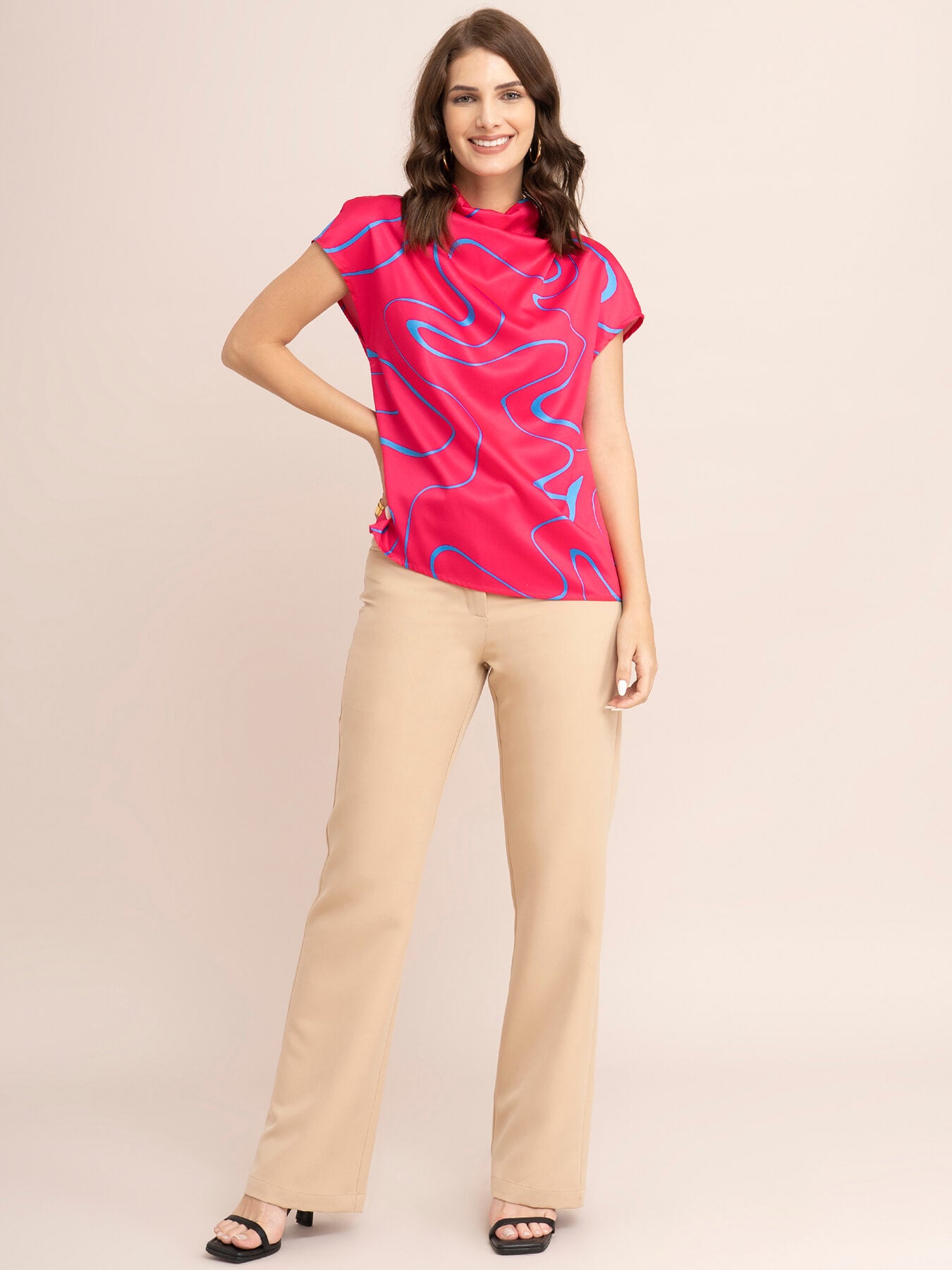 Satin Abstract Print Top - Fuchsia