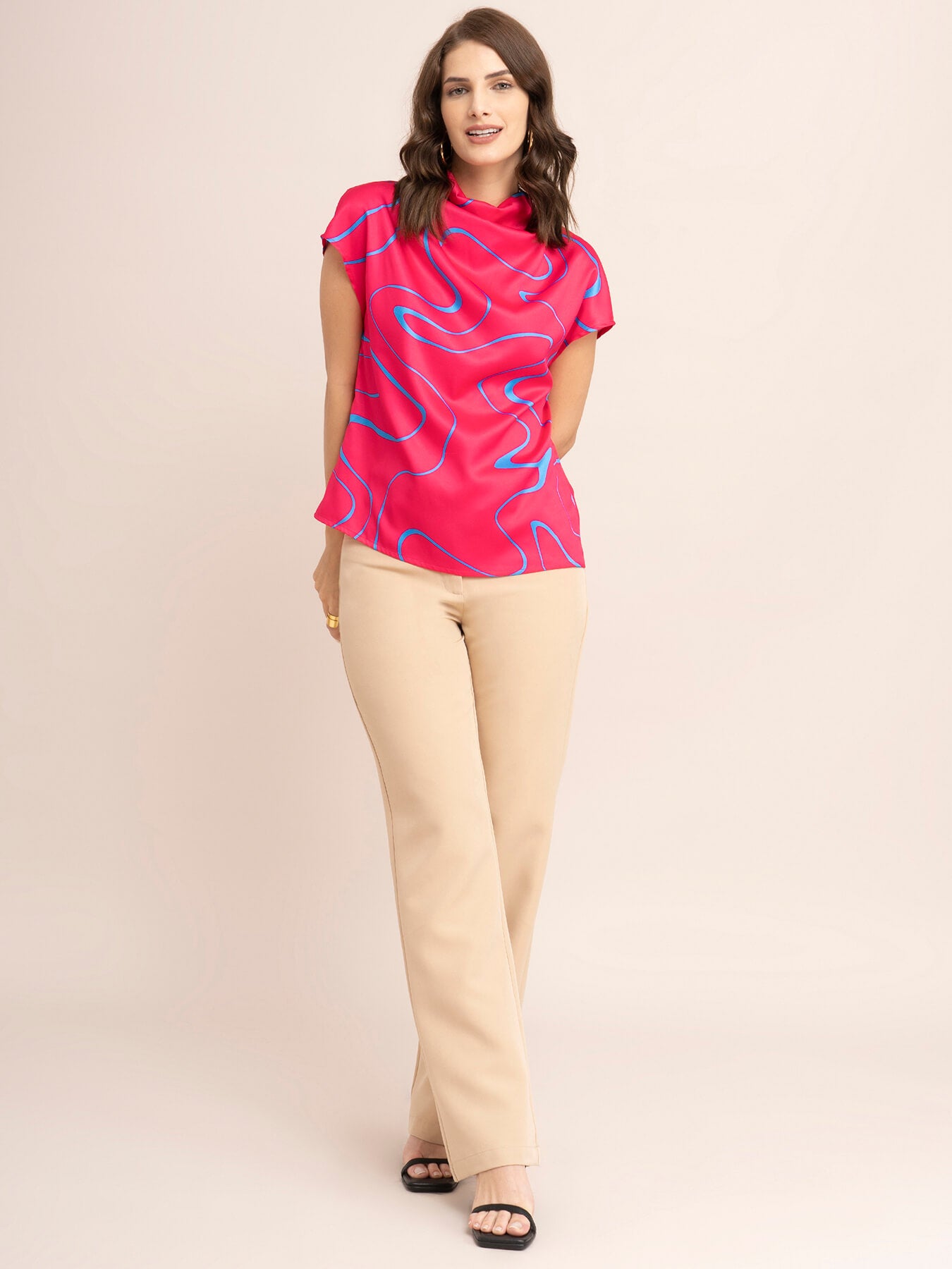 Satin Abstract Print Top - Fuchsia