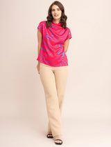 Satin Abstract Print Top - Fuchsia