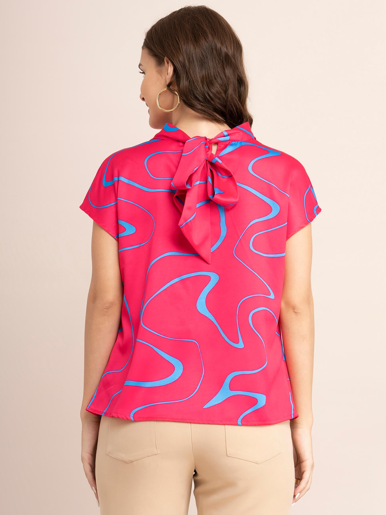 Satin Abstract Print Top - Fuchsia