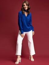 Band V Neck Top - Royal Blue| Formal Tops