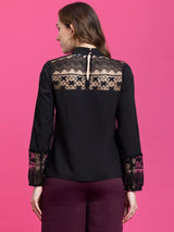 High Neck Lace Top - Black