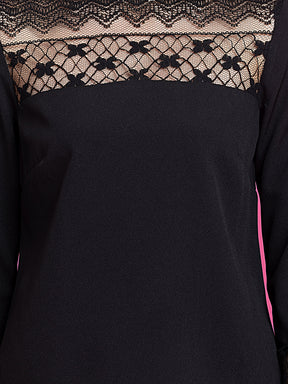 High Neck Lace Top - Black