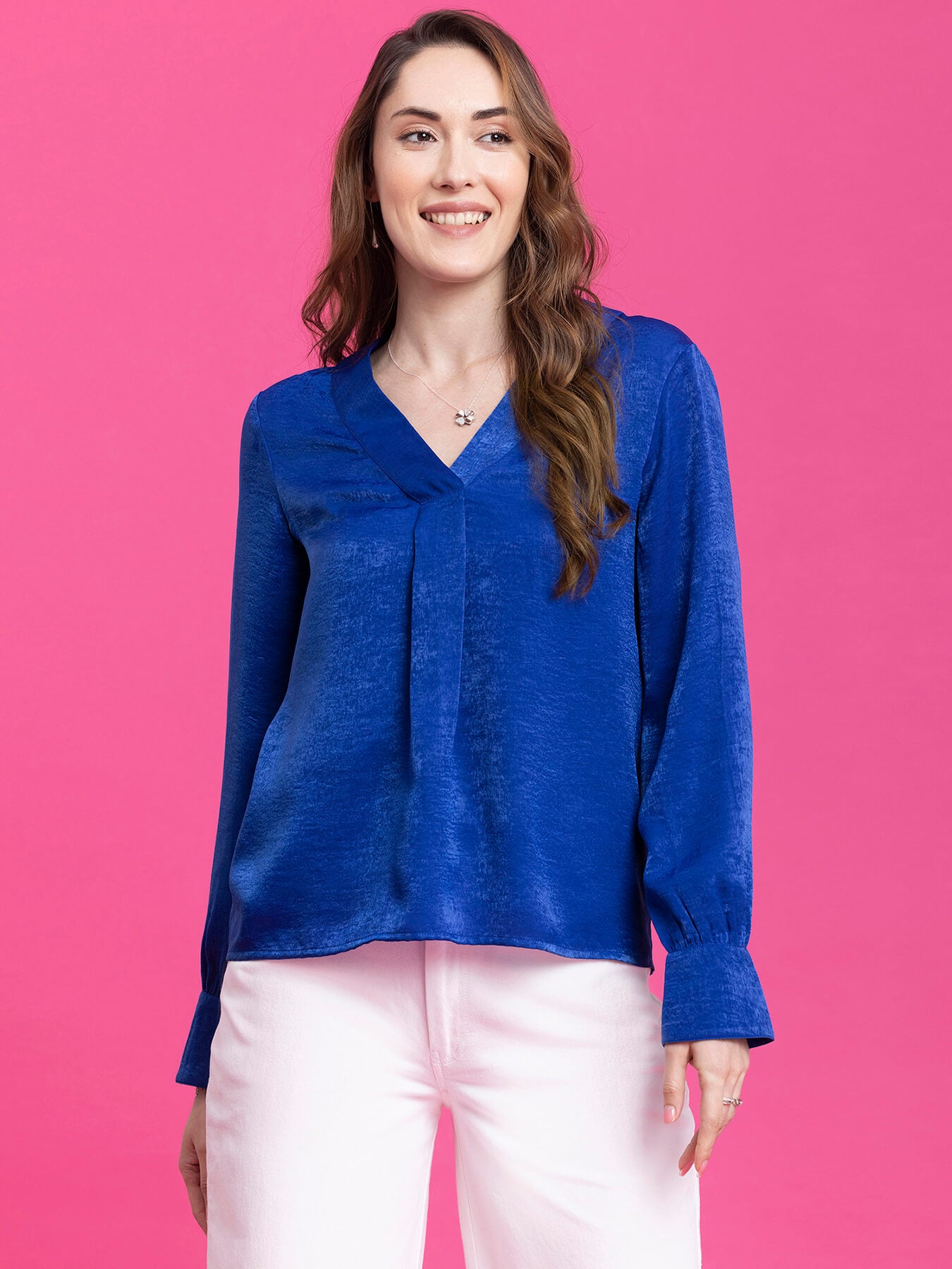 Satin Front Pleat Detail Top - Royal Blue| Formal Tops