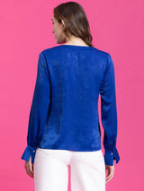 Satin Front Pleat Detail Top - Royal Blue| Formal Tops