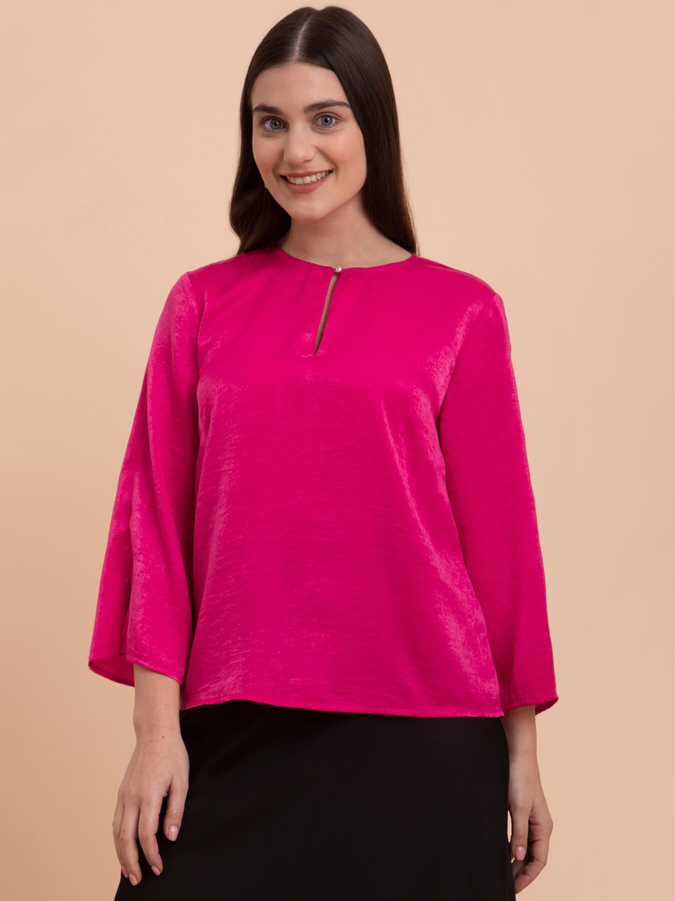 Satin Crew Neck Top - Pink